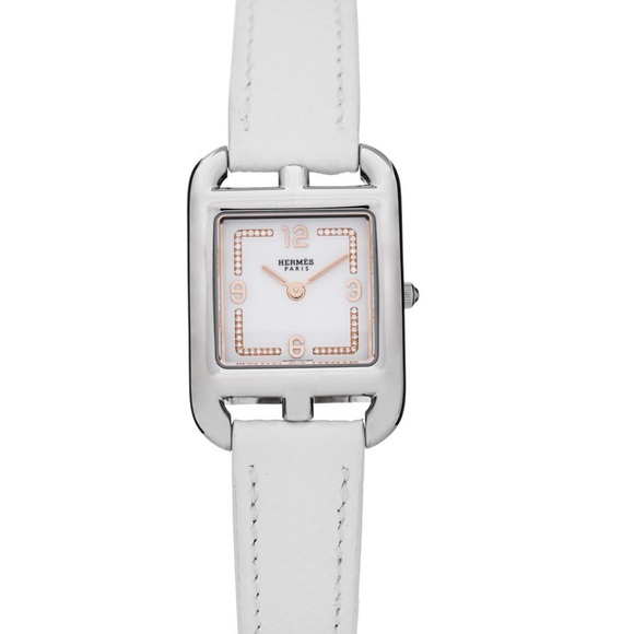 Hermès White Leather Strap Watch